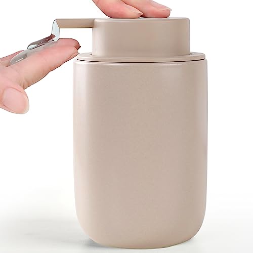 BosilunLife Lotion Pump Dispenser for Kitchen, Bathroom Countertop | Matte Khaki Soap Dispenser Bathroom Ceramic Dish Liquid Soap Dispenser (Khaki, Liquid Pump) - color: Khaki-1 Pack