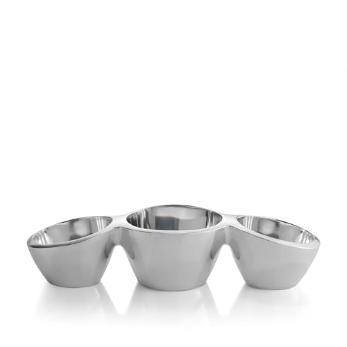 nambe Eclipse Condiment Trio | 3 Part Divided Serving Tray for Condiments, Dips, Appetizers, and Snacks | Made of Metal Alloy | Designed by Steve Cozzolino | Metal Alloy, For Condiments Dips Appetizers Snacks, Designed by Steve Cozzolino