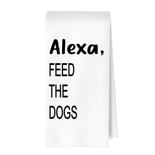 Funny Dog Lover Kitchen Towels - Feed The Dogs Decorative Waffle Dish Towels, Dog Lover Gifts Hand Towels, Housewarming Gifts Tea Towel, 16×24 Inches - color: Feed the Dog