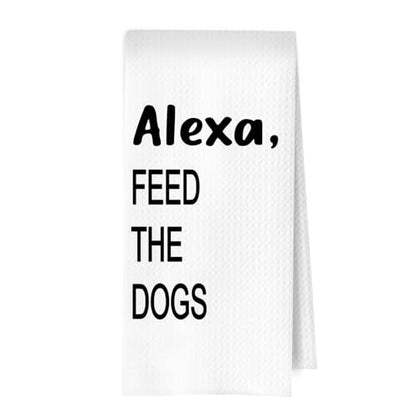 Funny Dog Lover Kitchen Towels - Feed The Dogs Decorative Waffle Dish Towels, Dog Lover Gifts Hand Towels, Housewarming Gifts Tea Towel, 16×24 Inches - color: Feed the Dog