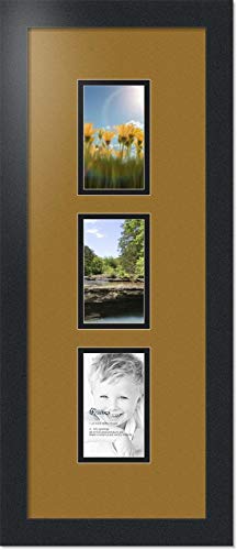 ArtToFrames Collage Photo Frame Double Mat with 3-3x5 Openings with Satin Black Frame and El Dorado mat. - color: El Dorado, size: 3 - 3x5
