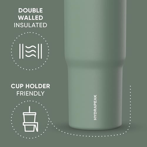 Hydrapeak Nomad 32oz Stainless Steel Insulated Travel Tumbler with Handle & Straw Lid, Leakproof, Cupholder Friendly, Back to School, College Dorm, Gym & Everyday Hydration, Cold 24 Hours (Sage Leaf) - color: Sage Leaf