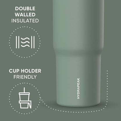 Hydrapeak Nomad 32oz Stainless Steel Insulated Travel Tumbler with Handle & Straw Lid, Leakproof, Cupholder Friendly, Back to School, College Dorm, Gym & Everyday Hydration, Cold 24 Hours (Sage Leaf) - color: Sage Leaf