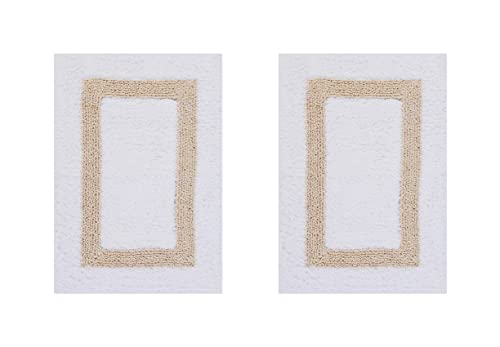 Better Trends 100% Cotton Hotel Collection Bath Mats Set, White & Sand Mats - Tufted, Reversible & Absorbent & Machine Washable 2 Piece Bathroom Rug Set, Shower & Sink Bath Rug - color: White & Sand, size: 2 Piece Set (17" x 24" | 17" x 24")