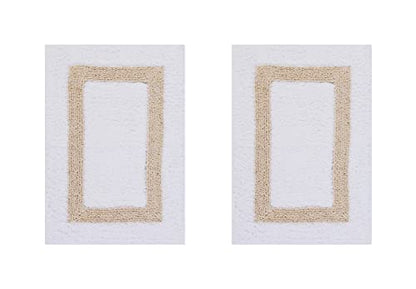 Better Trends 100% Cotton Hotel Collection Bath Mats Set, White & Sand Mats - Tufted, Reversible & Absorbent & Machine Washable 2 Piece Bathroom Rug Set, Shower & Sink Bath Rug - color: White & Sand, size: 2 Piece Set (17" x 24" | 17" x 24")