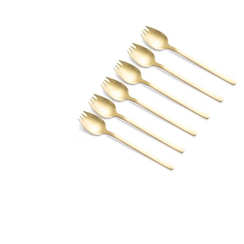 Zerophile 7.4-Inch Long Handle Salad Servers, 6-Pack Gold Sporks & Salad Forks, Stainless Steel Utensils for Tossed Salads, Fruit, Dessert - color: 6-Pack Gold Salad Forks
