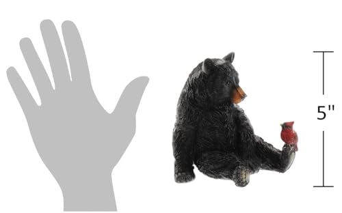 The Bridge Collection Black Bear and Cardinal Friend Figurine | Hand Painted Realistic Bear Decor For Cabin, Home or Garden Decor
