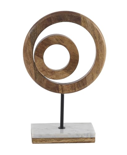 Deco 79 Mango Wood Geometric Decorative Sculpture Circle Home Decor Statue with Marble Stand, Accent Figurine 9" x 4" x 13", Brown | Decorative Geometric Circle Home Decor Statue With Marble Stand Statue Figurine - size: 9" x 4" x 13"