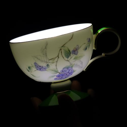 KAMMAK Tea Cups Set of 2,Ceramic Floral Pattern Demitasse Cup | Porcelain Espresso Cup with Saucer, 7.44 oz Handmade Elegant Bone China Tea Cups for Latte, Americano, Cappuccino - color: Grape + Blueberry