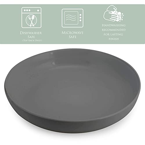 Elanze Designs Bistro Glossy Ceramic 8.5 inch Shallow Pasta Dinner Bowls Set of 4 - Perfect for Everyday uses from Italian Style Pasta to Caesar Salad, and Ramen to Pho, Charcoal Grey - color: Charcoal Grey, style: 8.5 inch Dinner
