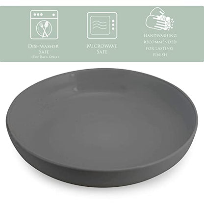 Elanze Designs Bistro Glossy Ceramic 8.5 inch Shallow Pasta Dinner Bowls Set of 4 - Perfect for Everyday uses from Italian Style Pasta to Caesar Salad, and Ramen to Pho, Charcoal Grey - color: Charcoal Grey, style: 8.5 inch Dinner