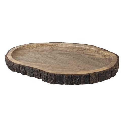 GoCraft Oval Wooden Serving Platter with Tree Bark Edges – Mango Wood Charcuterie Board, 17" x 10", Rustic Platter for Serving Cheese, Appetizers, Snacks, Fruit, and More – Perfect for Entertaining