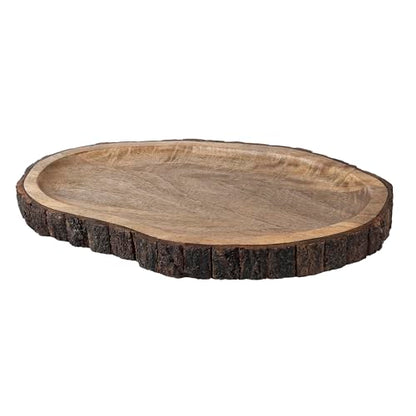 GoCraft Oval Wooden Serving Platter with Tree Bark Edges – Mango Wood Charcuterie Board, 17" x 10", Rustic Platter for Serving Cheese, Appetizers, Snacks, Fruit, and More – Perfect for Entertaining