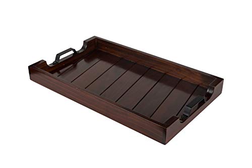 Bamboo Land- Large Wooden Serving Tray with Handle, 20” X 12’’, Dark Brown, Wooden Tray with Handles, Serving Tray with Handles - color: Dark Brown