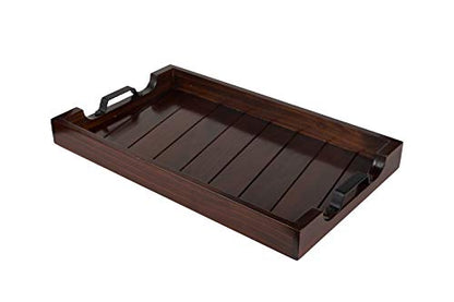 Bamboo Land- Large Wooden Serving Tray with Handle, 20” X 12’’, Dark Brown, Wooden Tray with Handles, Serving Tray with Handles - color: Dark Brown