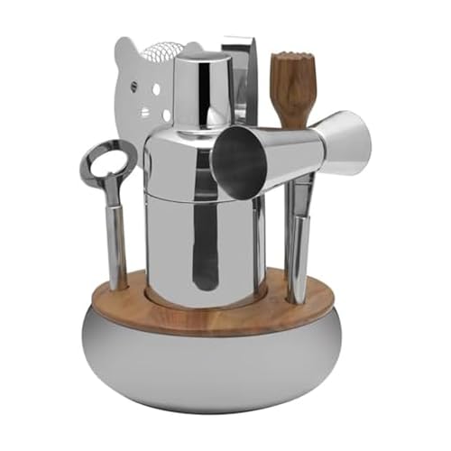Mikasa 8-Piece Bar Tool Set with Stand - Polished Stainless Steel Cocktail Shaker, Muddler, Strainer, Jigger, Ice Tongs, Cap Lifter and Acacia Wood Organizer
