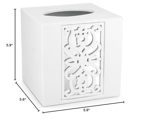 Mirror Janette White Square Resin Tissue Box Cover with Bottom Slider