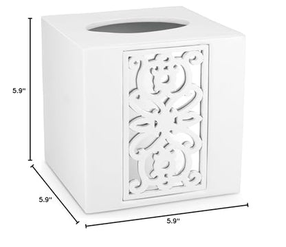 Mirror Janette White Square Resin Tissue Box Cover with Bottom Slider