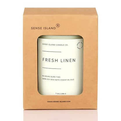 Fresh Linen Scented Candle for Home Scented 50+ Hrs Long Lasting100% Natural Soy Wax Clean Linen | Candle Gifts for Women Men Highly Scented House Warming Gifts - color: Fresh Linen