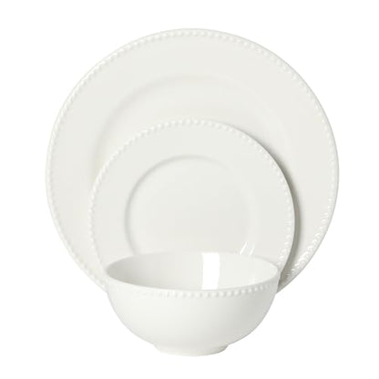 Gibson Home Caviara Plates and Bowls Set, 12-Piece Dinnerware Set, White Round Beaded Rim Ceramic Dish Set, Dinner Plates, Salad Plates & Cereal Bowls - color: White (Caviara)