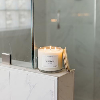Lavender & Bergamot 3 Wick Scented Candle - 43 Hour Burn | Made in the USA Luxury Clean Soy Wax Candles - Long Lasting Large Glass Jar Candle for Home - 3 Wicks - 14.9oz - color: Lavender + Bergamot