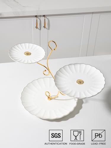 Sweejar 3 Tier Ceramic Cake Stand Wedding, Dessert Cupcake Stand for Tea Party Serving Platter (Bright White) - color: Bright White