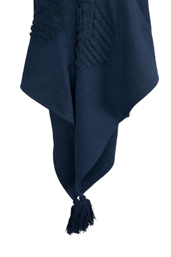 HomeRoots 50" X 60" Blue Cotton Woven Ikat Throw Blanket with Tassels