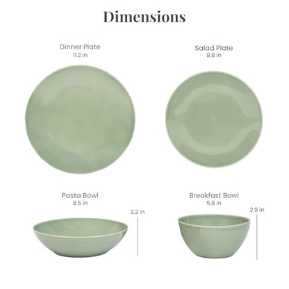 Larder & Vine Stoneware Dinnerware Set, 16 Piece, 4 Place Settings, Made in Portugal, Sage - color: Sage