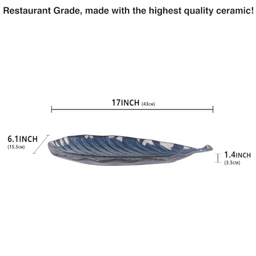 Ceramic Platter Olives Plate Set of 2, Large Serving Trays Salad, Appetizer, Cheese, charcuterie, Biscuits and snacks, Plate for Entertaining, Dishwasher Microwave Safe, Royal blue 17 Inch - color: Royal Blue, size: 17 Inch
