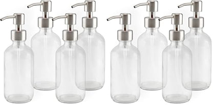 Cornucopia Brands 8-Ounce Clear Glass Boston Round Bottles w/Stainless Steel Lotion Pumps (8-Pack); Empty Refillable Liquid Soap & Lotion Bottles - size: 4 Count (Pack of 2)