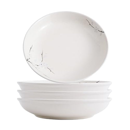 8 Inch Ceramic Pasta Bowls Salad Bowls Large Ceramic Serving Bowls for Soup, Dessert, Shallow Bowls Plates for Dinner (4Pack, White Sakura) - color: White Sakura