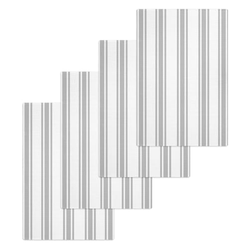 Grey Striped Hand Towels Set, Waffle Weave Kitchen Towels 4 Pieces, Farmhouse Aesthetic Modern Stripes Microfiber Hair Face Bath Tea Towel Absorbent Quick Drying Cleaning Dish Cloths, 15.7"x23.6" - color: Gray, White, Silver, size: 4PCS,15.7"x23.6"