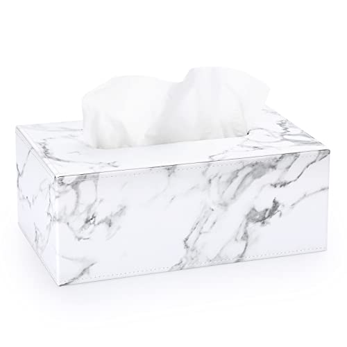 Sumnacon Rectangular Leather Tissue Box Cover - Stylish Tissue Box Holder with Magnetic Bottom, Decorative PU Tissue Box for Vanity Dresser Night Stand Table Countertop Home Office Car, Marble White - color: Marble White, size: Medium