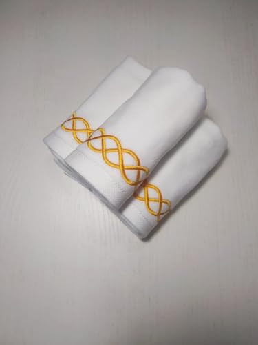 Embroidered Terry Velour Fingertip Towel Set - Quick-Drying, Highly Absorbent, Ultra-Soft, 11 x 18 inches, 3-Pack for Kitchen and Bathroom, Ideal for Gifts and Travel (3, White 2) - color: White 2