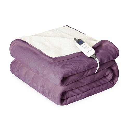 Heat Blanket 50”x60” Throw,Soft Flannel & Sherpa Reversible Electric Blanket with 10 Heat Settings,12 Timer Setting and 8 Hours Auto-Shut Off,ETL Certified Machine Washable,Purple - color: Purple, size: 50*60in