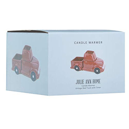 Ceramic Candle Wax Warmer, Vintage Red Truck with Safety Timer | Automatic Plug in Fragrance Warmer for Scented Wax Melts, Cubes, Tarts | Retro Farmhouse Air Freshener Set