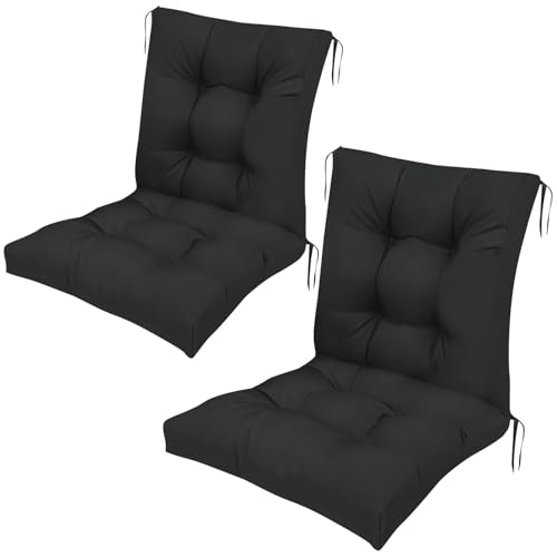 Outdoor Chair Cushion Set of 2 Black Waterproof Non Slip Tufted Thick Patio Wicker Chair Seat Cushion for Indoor Outdoor Furniture Rattan Chair,41.7 * 20.8 * 3.9" - color: Black