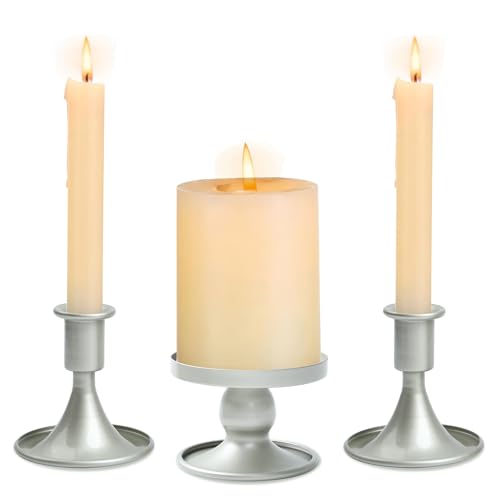 Unity Candle Holder - Unity Candle Holders for Weddings, Metal Unity Candlestick Holder Set of 3, Decorative Unity Candle Stand for Wedding Ceremony Table Centerpiece Decoration Gift (Silver) - color: Silver