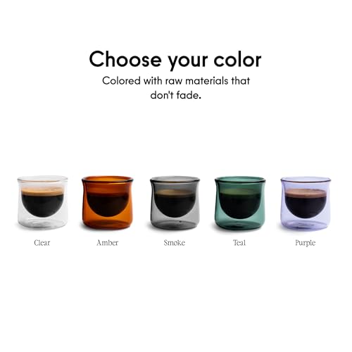 FLUR Espresso Glasses (Set of 2) – Perfect for Espresso, Macchiatos & Small Espresso Drinks – Double-Walled Borosilicate Glass – Handmade, Lightweight & Durable – 3oz (Clear) - color: Clear