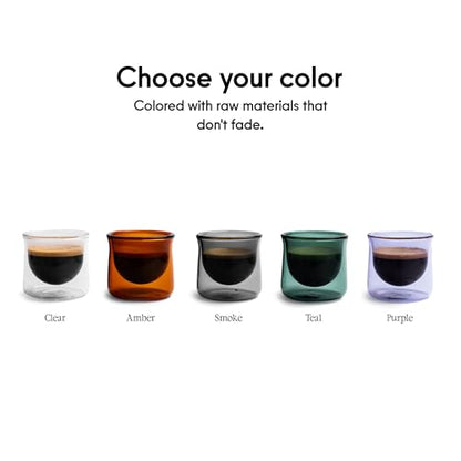 FLUR Espresso Glasses (Set of 2) Perfect for Espresso, Macchiatos & Small Espresso Drinks – Double-Walled Borosilicate Glass – Handmade, Lightweight & Durable – 3oz (Purple) - color: Purple
