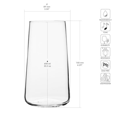 Krosno Water Glasses Set of 4, 20.3 oz, Infinity Collection | Highball Drinking Glasses, Lead-Free Crystal Glassware, Tapered Juice Glasses, Water Coctails Glass Set, Dishwasher Safe - size: Water 20 fl-oz (Set of 4)