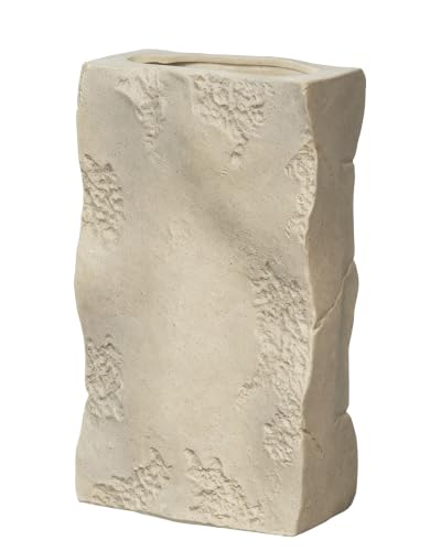 Large Ceramic Vase - Organic Earthy Square Rock Textured Vase Design, Rustic Farmhouse Decor, Home Decor for Living Room, Entryway Decor, Wabi Sabi (10.6 inch) - color: Earth Color, size: Large