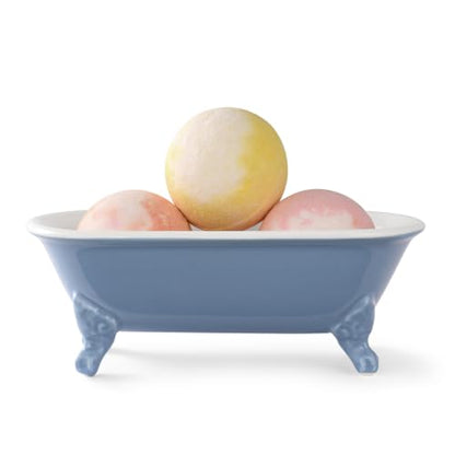 6.5" Ceramic Mini Clawfoot Bathtub Soap Dish, Blue | Decorative, Kitchen Sponge Holder, Shower Tray, 1 Pack - color: Blue