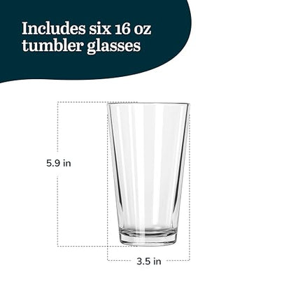 Libbey Bar Essentials Tumbler Glasses Set of 6, Modern Style 16 Oz Glass Set, Dishwasher Safe Tall Drinking Glasses Set for Wine, Beer, and Cocktail - color: Tumbler 6