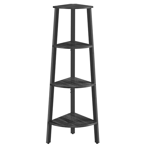 VASAGLE Corner Shelf Stand, 4-Tier Corner Bookshelf, Industrial Ladder Shelf, Plant Stand for Living Room, Office, Kitchen, Charcoal Gray and Matte Black ULLS034B22 - color: Charcoal Gray + Matte Black, size: 4 Tiers (13.1"D x 13.1"W), style: Particleboar