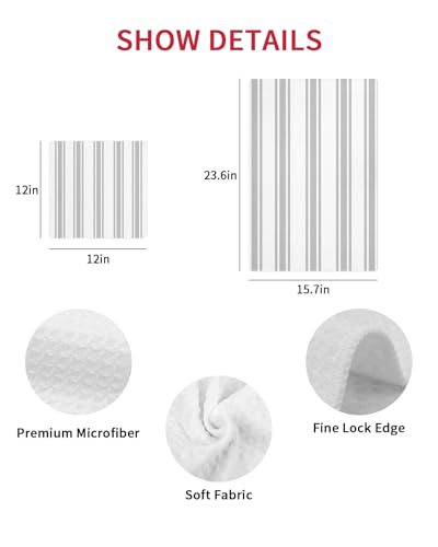 Grey Striped Hand Towels Set, Waffle Weave Kitchen Towels 3 Pieces, Farmhouse Aesthetic Modern Stripes Microfiber Hair Face Bath Tea Towel Absorbent Quick Drying Cleaning Dish Cloths, 15.7"x23.6" - color: Gray, White, Silver, size: 3PCS,15.7"x23.6"