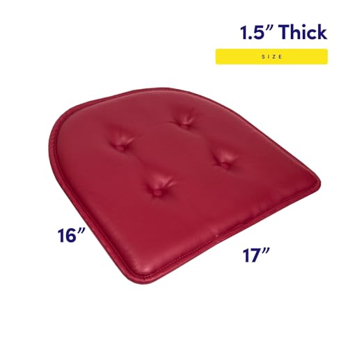 Sweet Home Collection Chair Cushion Memory Foam Pads Tufted Slip Non Skid Rubber Back U-Shaped 17" x 16" Seat Cover, 2 Count (Pack of 1), Faux Leather Burgundy Red - color: Faux Leather Burgundy Red, size: 2 Pack, style: Foam Pads