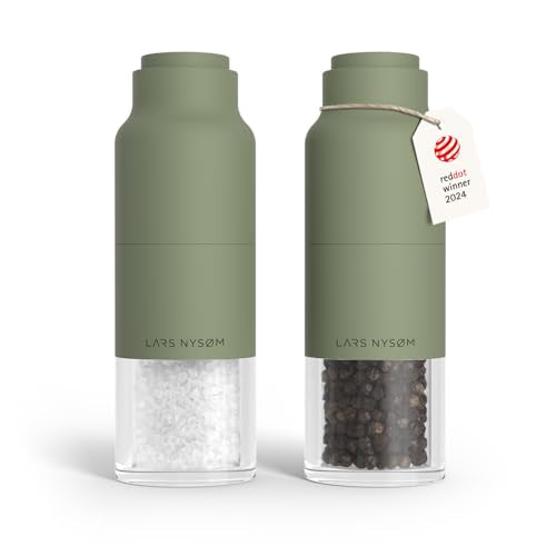 LARS NYSØM Salt and Pepper Grinder Set, Stainless Steel Manual Salt and Pepper Mills, Adjustable Ceramic Grinder, Design Spice Shakers (Sage Green) - color: Sage Green
