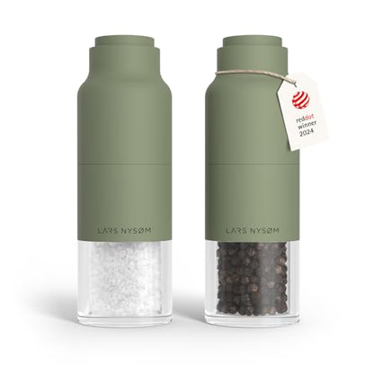 LARS NYSØM Salt and Pepper Grinder Set, Stainless Steel Manual Salt and Pepper Mills, Adjustable Ceramic Grinder, Design Spice Shakers (Sage Green) - color: Sage Green