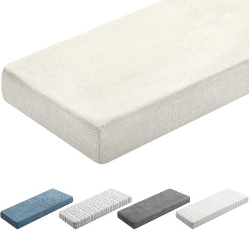 Leinuosen Bench Cushion 42x16x4 Inch for Indoor Furniture Weaving Texture Chenille Kitchen Bay Window Non Slip Seat Cushion Tufted Thicken Pad for Patio Porch, Mudroom Entryway (Beige) - color: Beige, size: 42x16 Inches